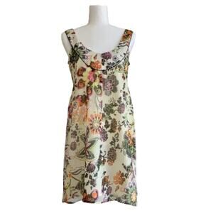 American Rag Dress Cream Spring Colors Floral Sleeveless Chiffon Dress Small